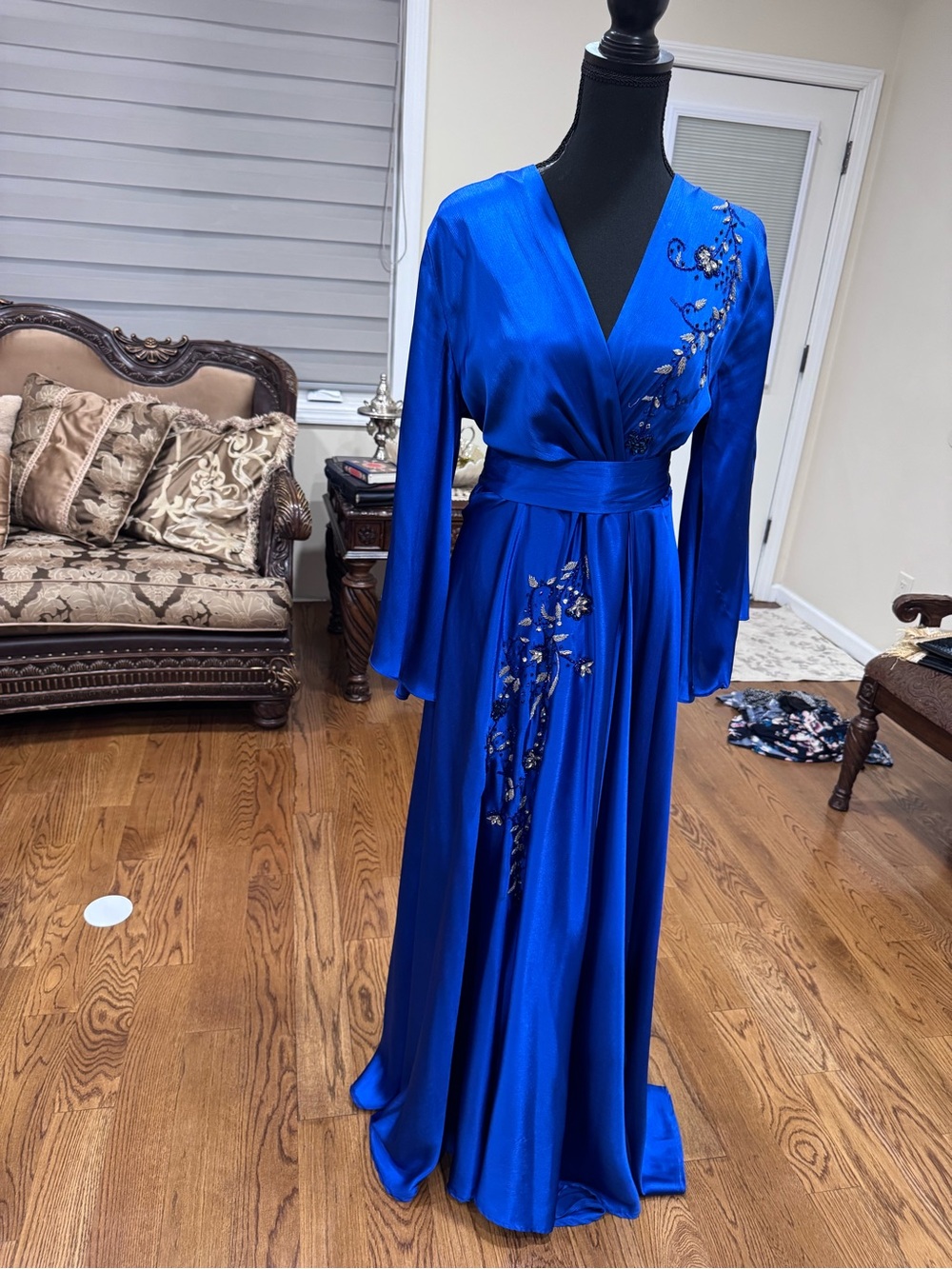 Royal Blue Embroidered Wrap Maxi Dress